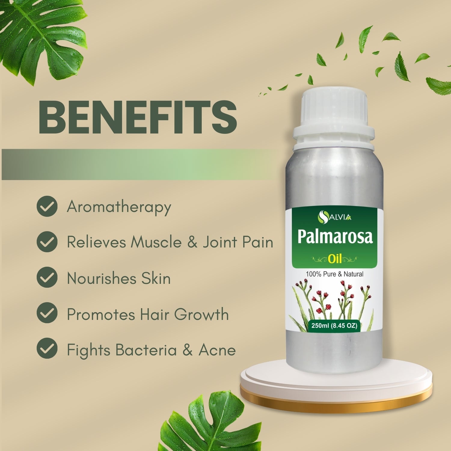 Palmarosa Oil (Cymbopogon martinii ) 100% Natural Pure Essential Oil